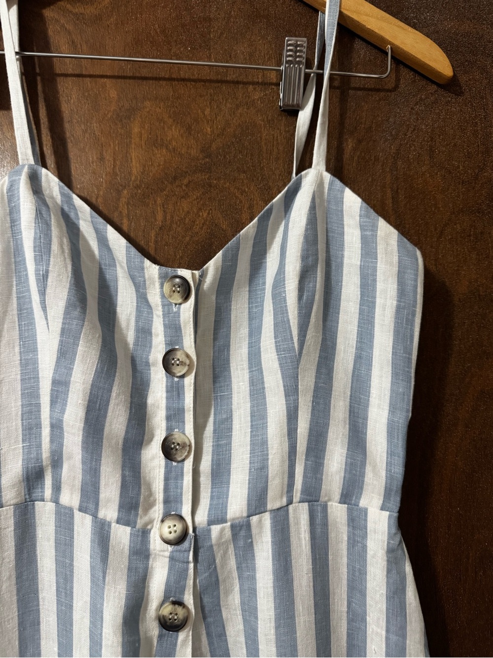 Reformation Torta Blue & White Striped Button-Front Linen Jumpsuit 4 small - Picture 10 of 11